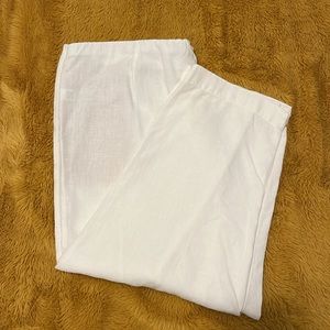 XL GUC White Linen Pure Jill Pants 23” Inseam Elastic Waist w/front pockets